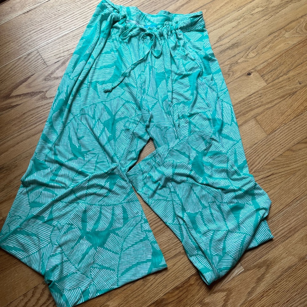 Tori Richard Teal & White Wide-Leg Printed Pants